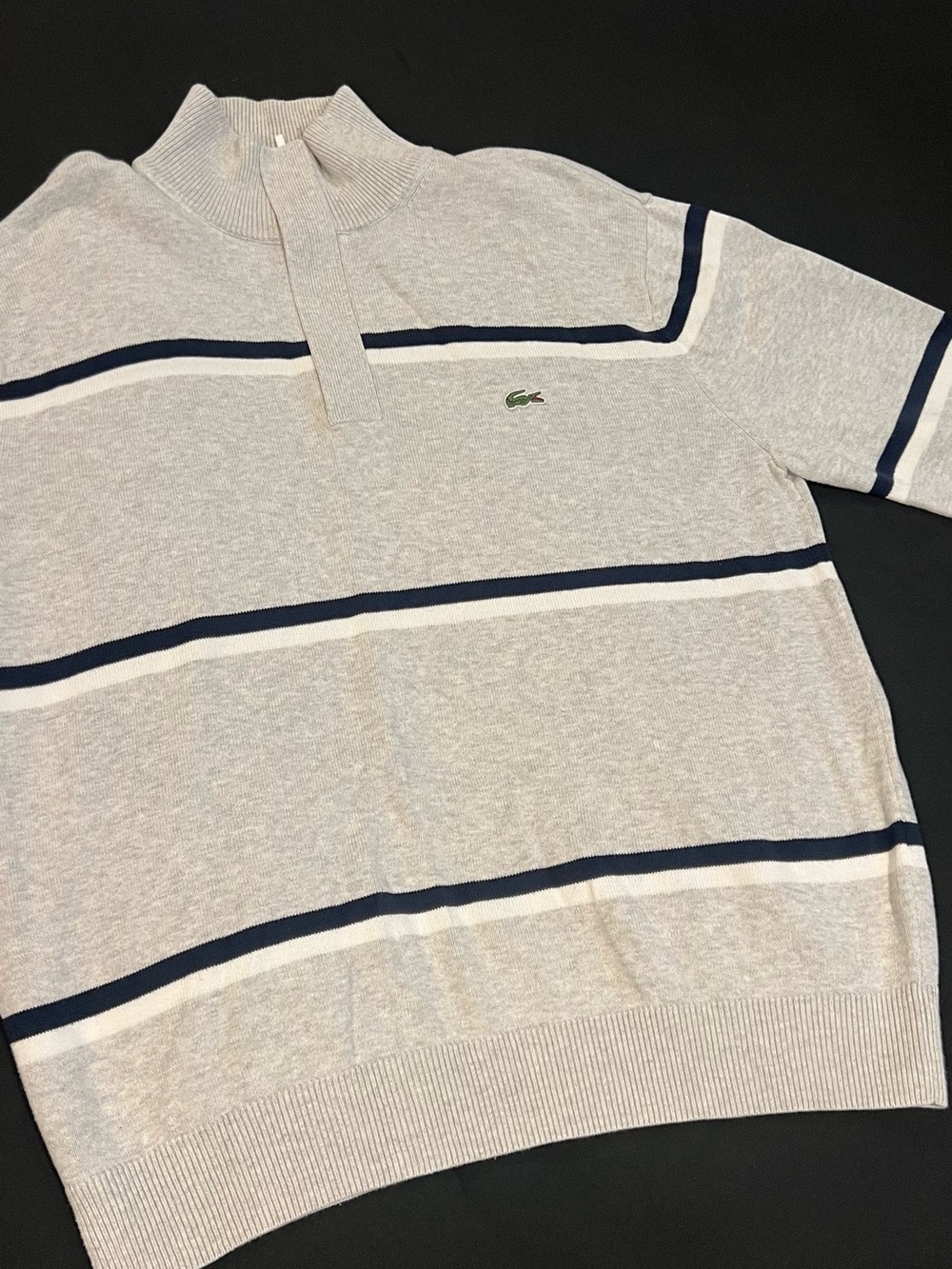 Lacoste Kids Light Gray Striped Quarter-Zip Sweater